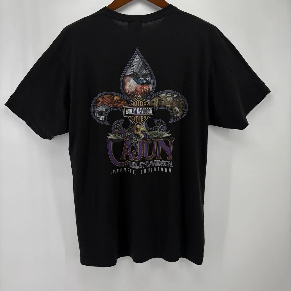 Harley Davidson CAJUN Lafayette LA Black T-Shirt 2022 Fleur-De-Lis - Size XL‎